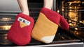 Playful and Heat Resistant Oven Mitts for National Lasagna Day.AI Generated