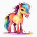 Playful horse baby set illustration. Baby horse with long hair playing on a white background. Horse baby design for kids coloring Royalty Free Stock Photo