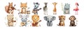 Playful Illustrated Animals Engaged in Music Squirrel Violinist, Fox Drummer, Zebra Guitarist, Giraffe Singer, Hippo Royalty Free Stock Photo