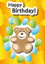 Playful Illustration Birthday Card Teddy balloons