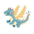 A playful illustration of a cartoon dinosaur with a friendly smile