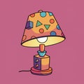 A playful illustration of a table lamp with a vibrant, geometric-patterned lampshade Royalty Free Stock Photo