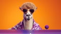 Trendy Llama Ready for Table Tennis in Sunglasses and Floral Shirt Generative AI