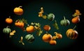 Whimsical scene: Pumpkins falling from the sky, a fall surprise Royalty Free Stock Photo