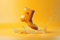 Playful Image Of Rubber Boots Splashing In Puddle