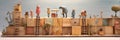 Tiny Characters Joyfully Constructing a Giant Whimsical Box in a Creative and Vibrant Setting Generative AI