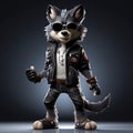 Playful Innocence: Cartoon-like Wolf With Leather Jacket And Sunglasses