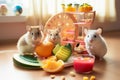 Playful Interactions: Syrian Dwarf and Robo Hamsters in a Vibrant Pet-Friendly Living Room