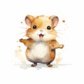 Cheerful Watercolor Illustration Of A Cute Hamster