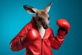 Playful Kangaroo with Boxing Gloves Portrait. Generative AI illustration