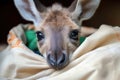 playful kangaroo joey sticking its head out of pouch, with curious expression