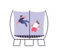 Playful Kid Leaping High On A Trampoline, Displaying Their Acrobatic Skills. Marketing Kids' Fitness Program
