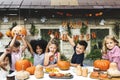 Playful kids enjoying the Halloween festival