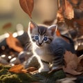 A playful kitten with bright eyes, pouncing on a fallen leaf2