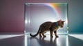 Adorable Bengal Kitten in Glass Cube with Rainbow Royalty Free Stock Photo