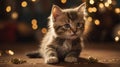 Adorable Kitten with Festive Christmas Lights Decoration, Charming Holiday Pet Portrait Royalty Free Stock Photo