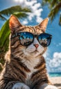 Playful Kitten Relaxing on the Beach in Sunglasses