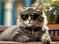 Playful Kitten Relaxing on the Beach in Sunglasses