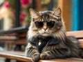 Playful Kitten Relaxing on the Beach in Sunglasses