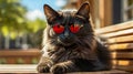 Playful Kitten Relaxing on the Beach in Sunglasses