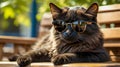 Playful Kitten Relaxing on the Beach in Sunglasses