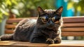 Playful Kitten Relaxing on the Beach in Sunglasses