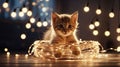 Adorable Kitten Playing with Fairy Lights Royalty Free Stock Photo