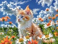 Playful Kitten in a Wildflower Wonderland