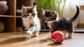 Playful Kittens: Chasing Joy with a Red Yarn Ball