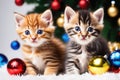 Playful kittens engage with tinsel and festive balls