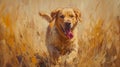 The playful Labrador retriever bounds through sun-kissed meadows, tongue lolling in pure joy