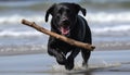 Playful Labrador retriever enjoys summer water fun generated by AI
