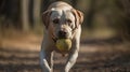 A Labrador playing fetch with a tennis ball created with Generative AI
