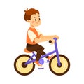 Playful Little Boy Riding Bicycle on Playground Enjoying Summer Vector Illustration