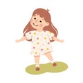 Playful Little Girl on Green Lawn Enjoying Summer Vector Illustration