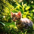 Playful little kitten in the summer garden in the grass Royalty Free Stock Photo