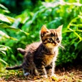 Playful little kitten in the summer garden in the grass3 Royalty Free Stock Photo