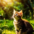 Playful little kitten in the summer garden in the grass5 Royalty Free Stock Photo