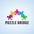 Playful logo for autism. Colorful puzzle bridge vector design. Suitable for communities, foundations, support services, help