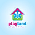Playful logo. Playland vector design. Colorful Home of puzzle. Cheerful autism house