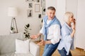 Playful mature couple dancing active dance at home Royalty Free Stock Photo