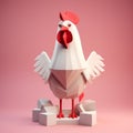 Playful Maya-rendered Polygonal Chicken On Pink Background