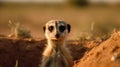 A curious meerkat popping its head out of its hole to take a look around created with Generative AI