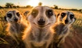 Playful meerkat strikes pose and snaps a delightful selfie. Creating using generative AI tools