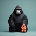 Playful Minimalism: Low Poly Mini Gorilla And Female Sculpture Set