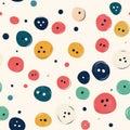 A playful mix-and-match button pattern, where colorful circles resemble cute, vintage sewing buttons