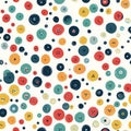 A playful mix-and-match button pattern, where colorful circles resemble cute, vintage sewing buttons