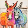 Playful Mixed-media Portraits: Neon Doe Donkeys And Rainbow Charcoal Drawing