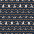 Outline boat navy brown in wave background