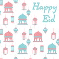 Happy eid card, mosque, lamp, arabic, pop color